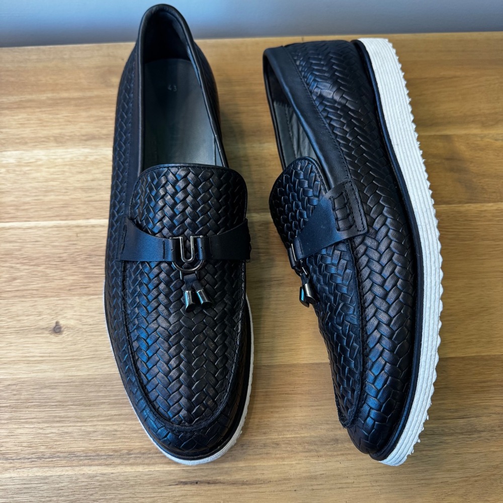 Vinci Men 9 EU 43 Black Woven Leather Loafers Turkey Slip On Casual Shoe Resort